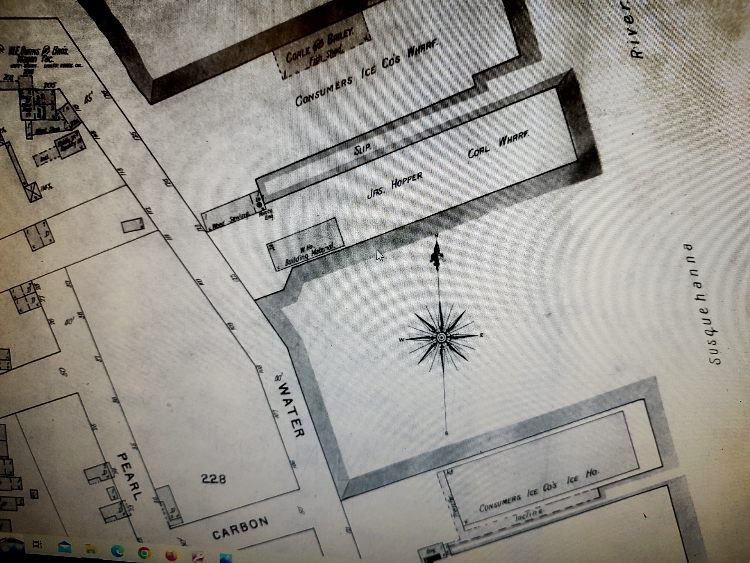 ca. 1894 map showing location of Consumers Ice House, Water St. Havre de Grace, MD