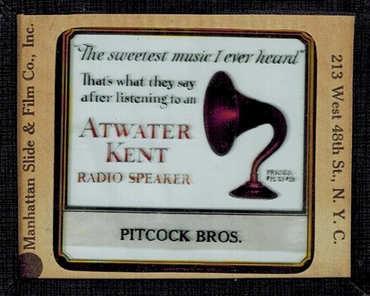 Atwater Kent Radio Speakers advertising for Pitcock Bros of Havre de Grace MD