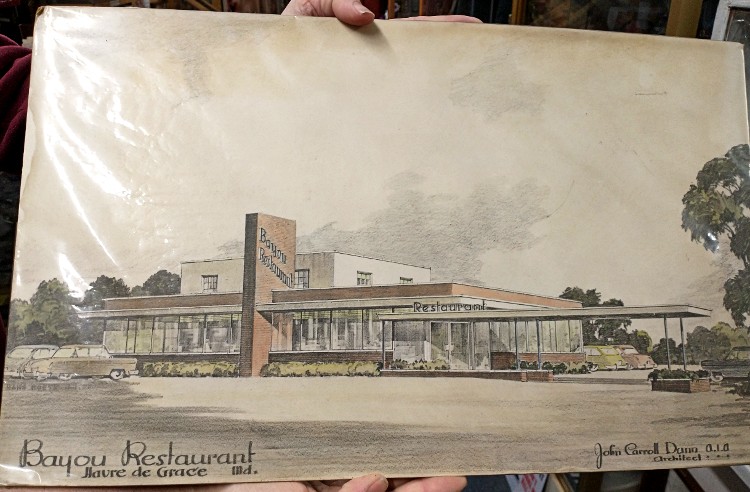 architect's drawing of the remodeled Bayou Restaurant of Havre de Grace