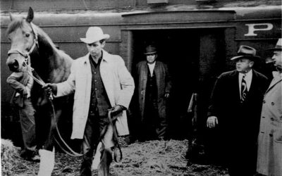Citation at the 1948 Chesapeake Trial, Havre de Grace race track - The Graw - being unloaded from a rail car - photo by the late Tony Simone