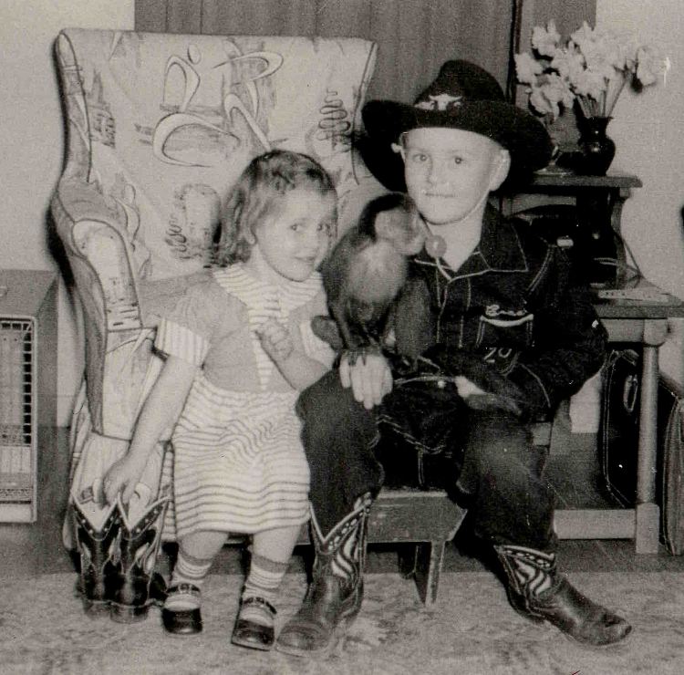 Gary Grubb with his sister Joyce and his pet monkey, Banana Girl.