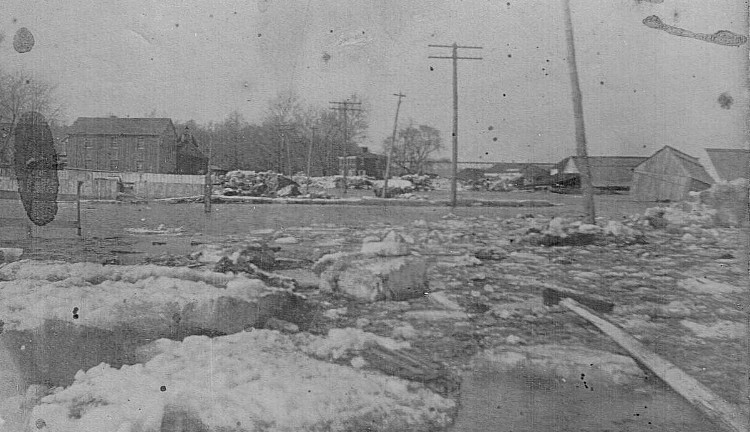 Ice jams breaking up along Water Street in Havre de Grace. ca. 1890