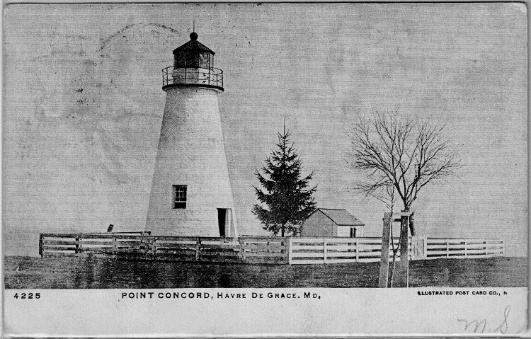 1906 vintage postcard view of Concord Point Lighthouse in Havre de Grace, MD