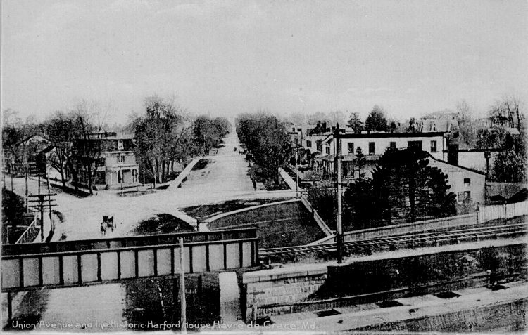 1906 vintage postcard view of Union Ave at St. John Street and the Harford House in Havre de Grace, MD