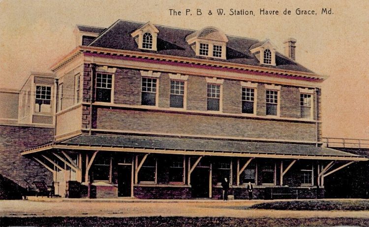 1908 vintage postcard of The P.B. & W. Station in Havre de Grace, MD