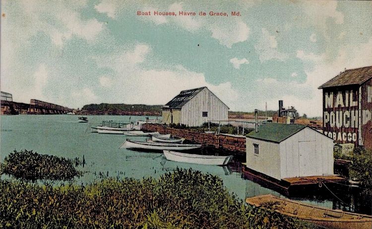 1909 vintage postcard view of Boat Yards in Havre de Grace MD