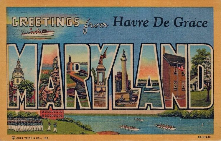1956 postcard "Greetings from Havre de Grace, Maryland"