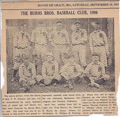 Newspaper clipping of Burns Bros. Baseball Club 1906
