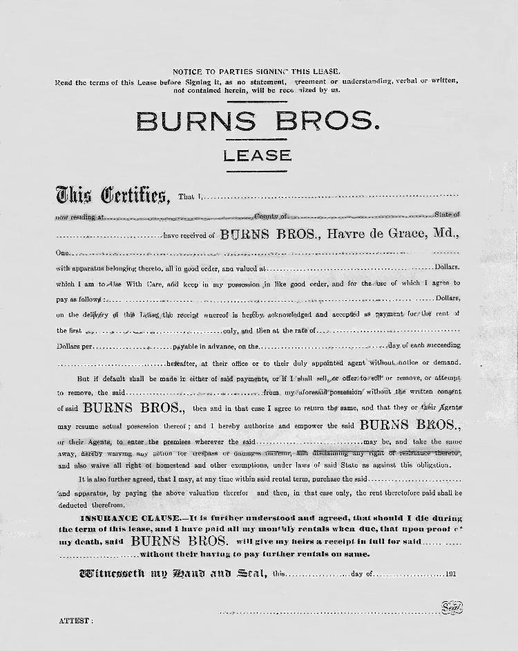 Burns Bros. Carriages Lease Agreement