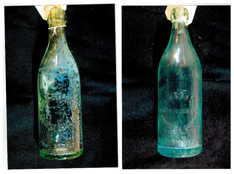 vintage bottles - left: Burroughs, Havre de Grace / right: Hecht rectifiers, Havre de Grace
