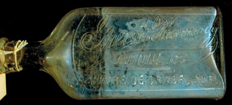 vintage pharmacy bottle, Green's Pharmacy of Havre de Grace, MD