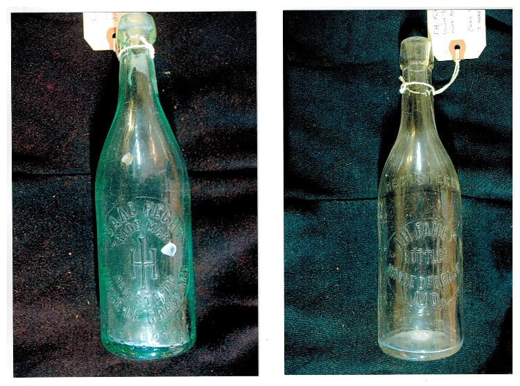 left: vintage bottle, Isaac Hecht, Trade Mark Rectifiers, Havre de Grace and right: vintage bottle of Rectifier J. H. Fahey, bottler Havre de Grace, MD