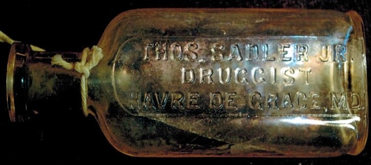 Thos Sadler Druggist, vintage pharmacy bottle, Havre de Grace MD