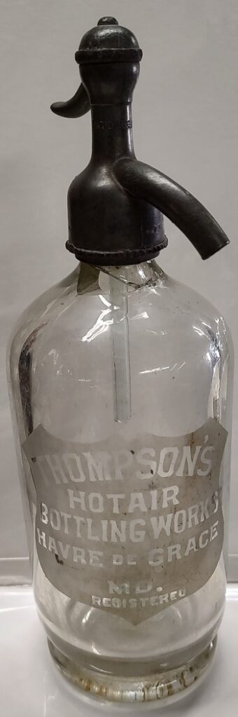 seltzer bottle from Thompson's HotAir Bottling Works, Havre de Grace
