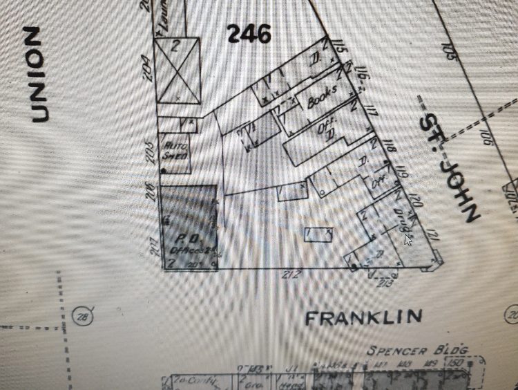 Sanborn map 1910
Showing Post Office Location in the McComas Building at 401 N. Union (Franklin and Union)