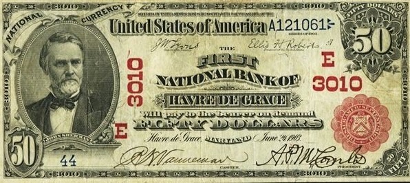 1903 - $50 banknote from First National Bank of Havre de Grace