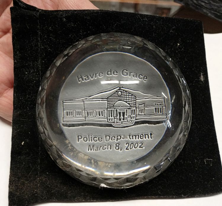 Paperweight commemorating the 2002 new Police Station Building