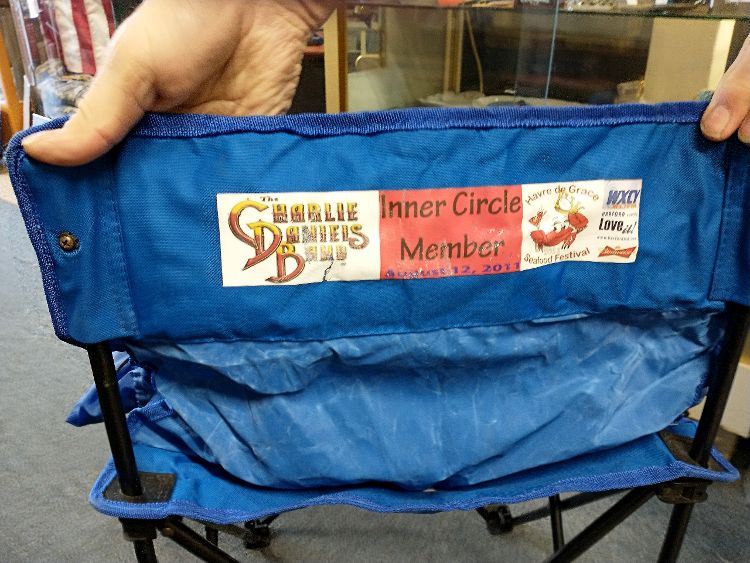 blue folding chair for Charlie Daniels Band Inner Circle Member at 2011 Havre de Grace Seafood Festival