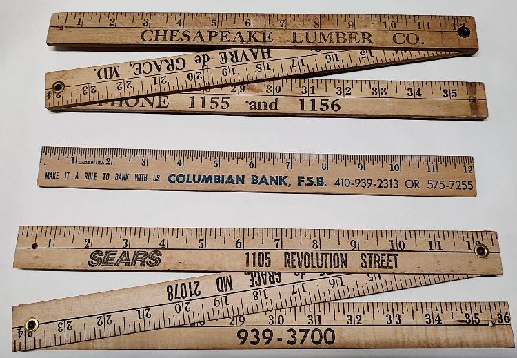 Vintage Yardsticks and Rulers - Havre de Grace MD - Chesapeake Lumber Co - Columbian Bank - Sears