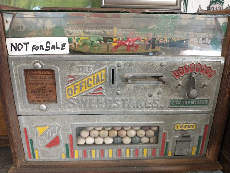 another view of the gumball horse racing machine used in the Hatem Store 1930s-1960s in Havre de Grace