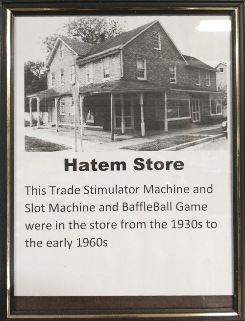 Photo of the Hatem Store where the Trade Stimulator Machine, Slot Machine, and BaffBall Game were used from the 1930s to early 1960s.