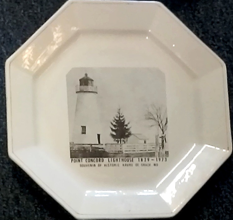 octagon shaped collector plate featuring the Concord Point Lighthouse (1973) from the Riverside Ceramic Company, 723 N. Adams St, HdG - run by Ruth Babec