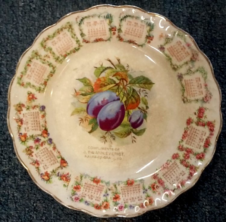 Calendar collector plate from J. Swann Everist, Mammoth Store, Havre de Grace