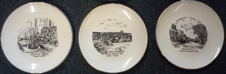 collector plates - 1930s-1940s / Waterfront Havre de Grace, Washington St Havre de Grace and double-decker bridge in Havre de Grace