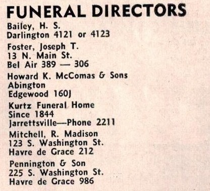 1943 telephone directory listing funeral directors.