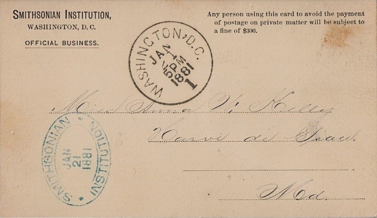 addressed-envelope-from-Smithsonian-to-Anne-Kelly Jan 1881