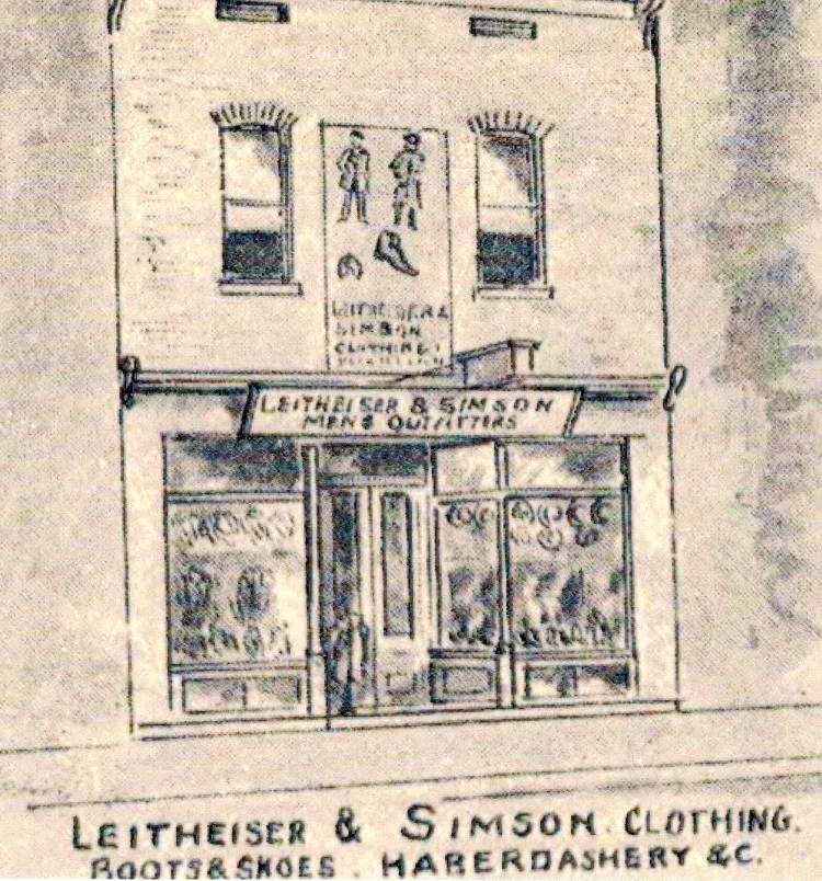 Sketch of Leithiser & Simson Mens Outfitters from an early advertisement