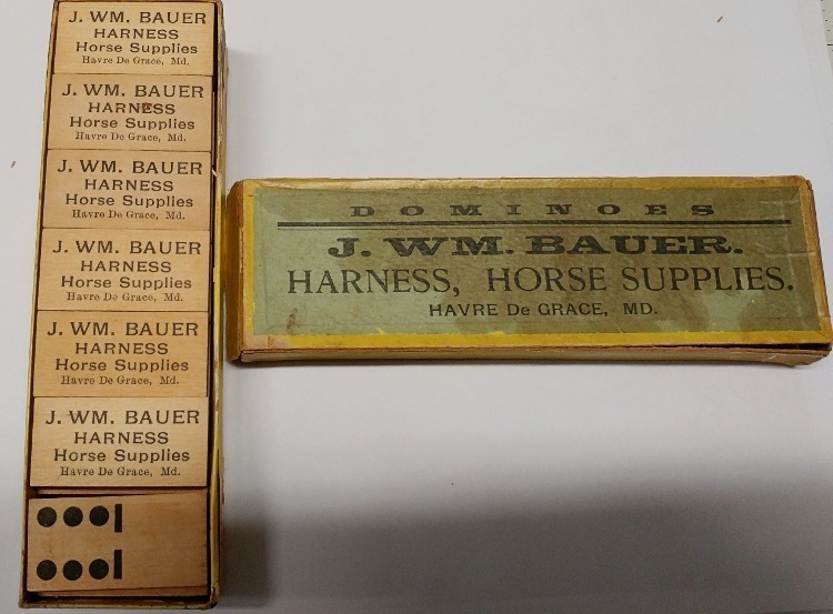 A vintage game of dominoes from J. Wm. Bauer, Harness, Horse Supplies, Havre de Grace, MD