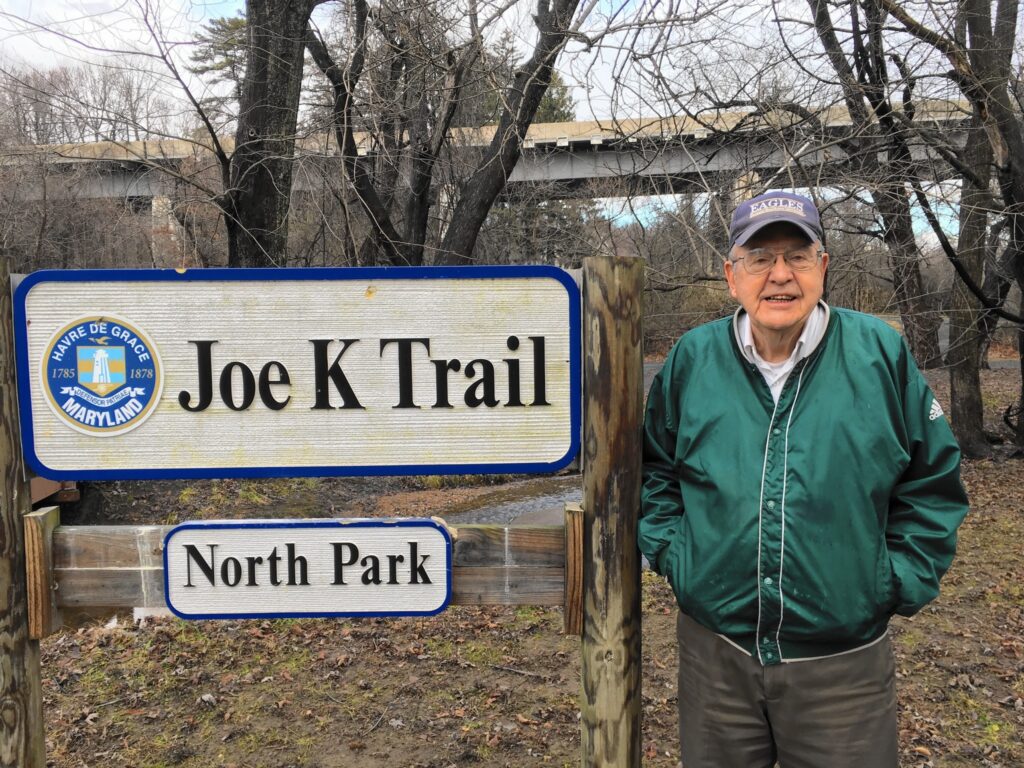 Photo of Joe Kochenderfer at the Joe K Trail, Havre de Grace, MD courtesy Baltimore Sun paper, 2017