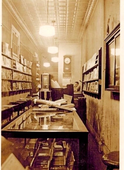 The interior of McLhinney's News Stand with shelves and magazines and newspapers, Havre de Grace, MD