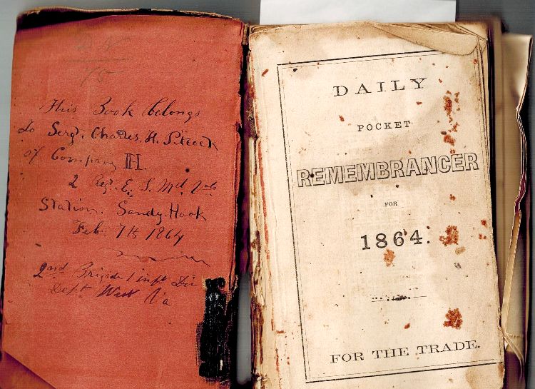Inside cover of the Daily Pocket REMEMBRANCER for 1864 - belongs to Serg. Charles H. Pitcock of Company H