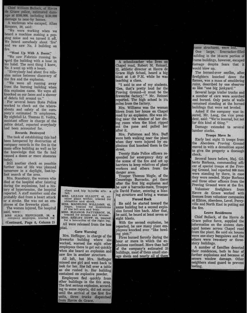 article from Sun Newspaper about the Havre de Grace Fireworks Co. Explosion, Feb. 9, 1960 - pt 2