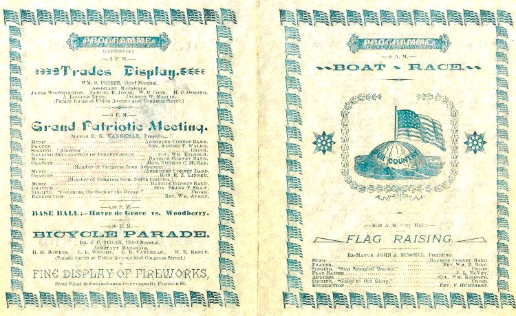 image of brochure from City of Havre de Grace July 4, 1898 Program