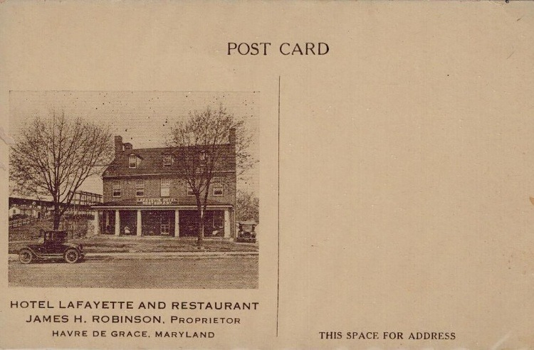 A postcard view of the Hotel LaFayette and Restaurant in Havre de Grace, MD