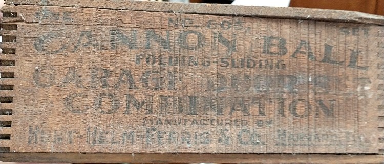 Image of Wooden Crate from Sadler's Hardware c. 1919 - for Cannon Ball Garage Door Sets