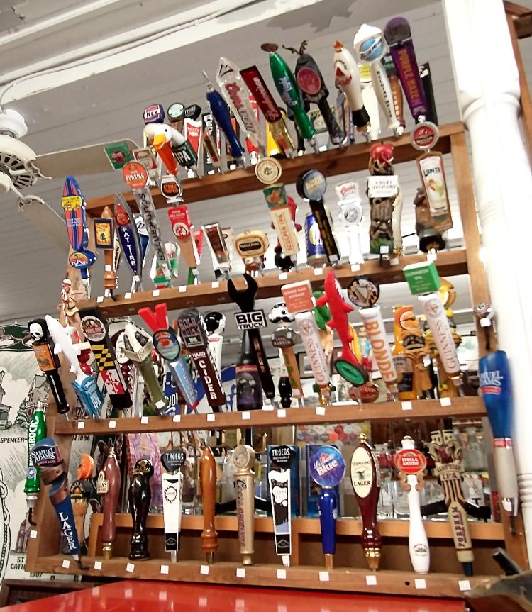 sampling of beer taps in the Beer MuZeum at Bahoukas Antique Mall