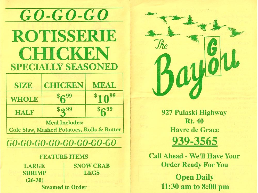 Eps 53 HdG Restaurant History Via Menus Bahoukas NET   Bayou To Go 