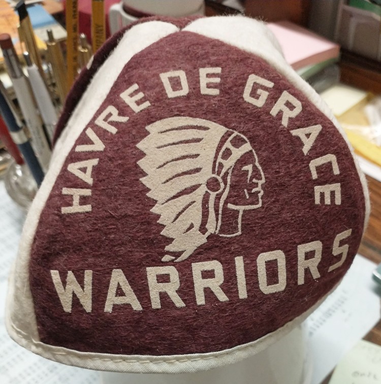 beanie from Havre de Grace Warriors collection - with advertising on one panel