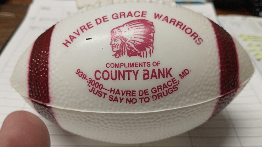 mini-football compliments of County Bank for Havre de Grace Warriors