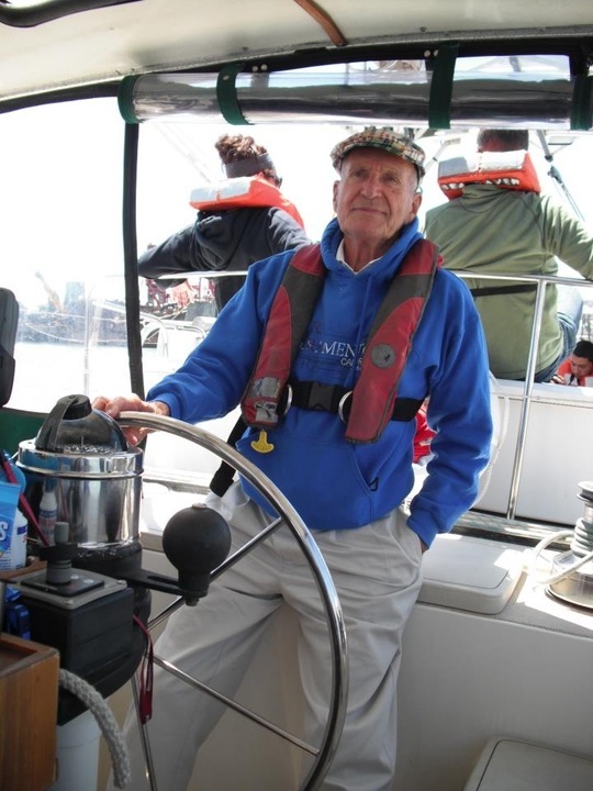 Bob (Robert) Wood aboard his 64-ft steel-hulled sailboat, Hummer. photo taken from Obituary page at Zellman Funeral Home in Havre de Grace