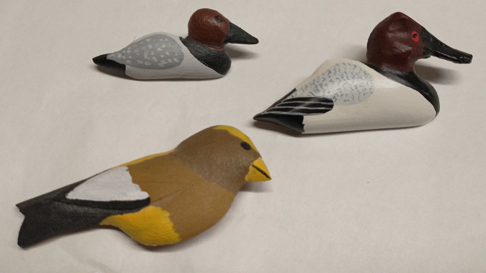 carved ducks and birds used on pins by the late local Havre de Gracian, Noble Mentzer