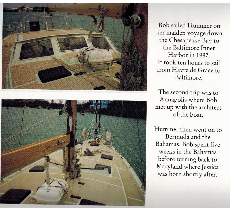 details of the steel-hulled 64-foot-sailboat, Hummer, by Bob Wood in Havre de Grace 1980s