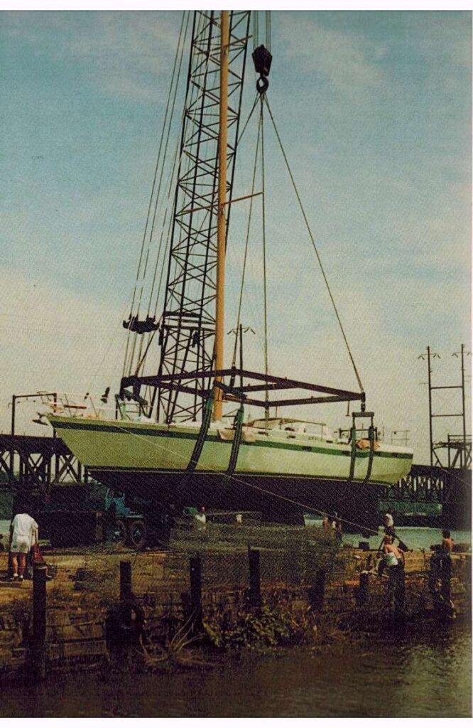 launch of the 64-foot steel-hulled sailboat, Hummer, build by Robert Wood of Havre de Grace 1986