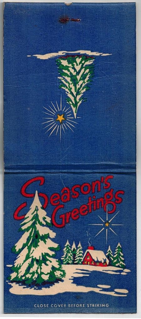 Seasons Greetings matchbook cover from Kathryn Asher, Havre de Grace Distributing Co