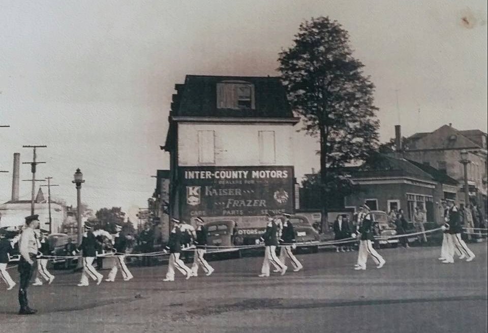 1950s Parade, passing Harford House in Havre de Grace MD - Susquehanna Hose Company members marching