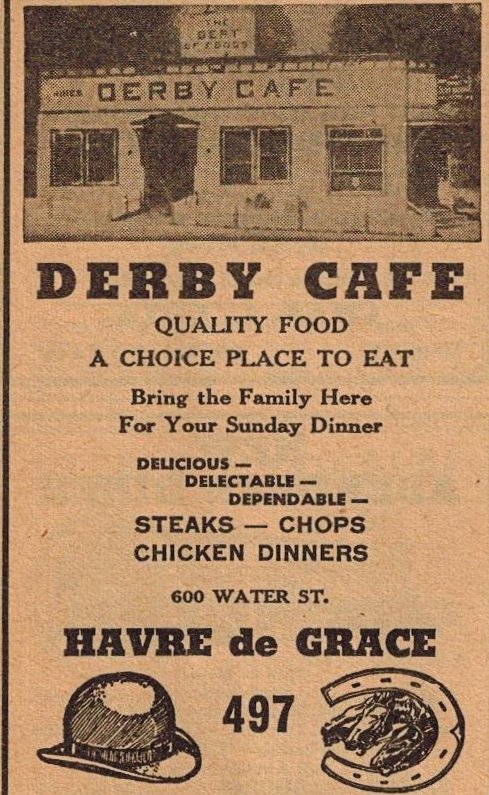 1944 advertisement for the Derby Café in Havre de Grace